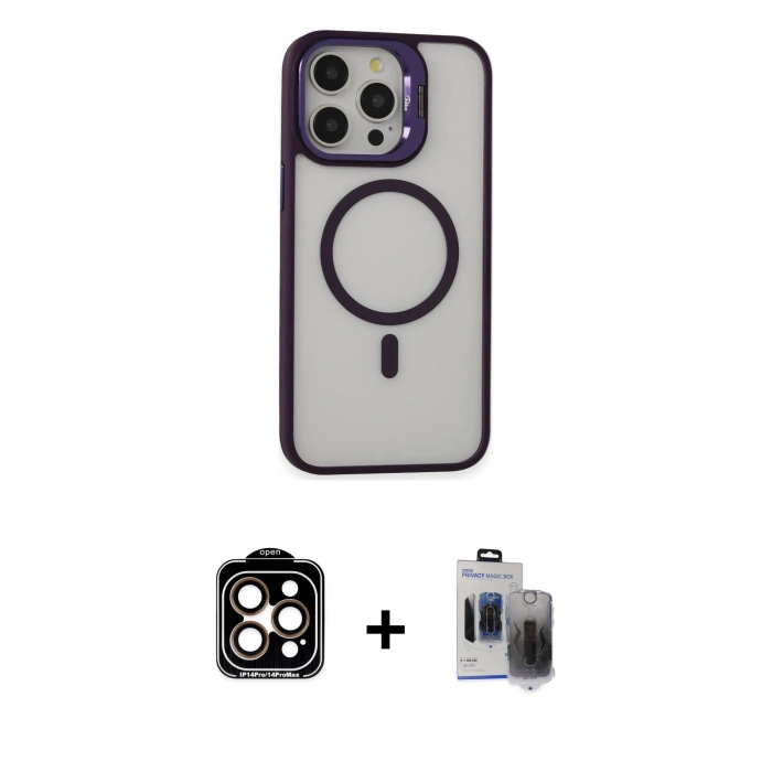 MARSİLYAN™- iPhone 15 Pro Max Kılıf Ahenk Klasik Özel Seri - Siyah Vanessa Magic Hayalet Cam + PVD Metal Kamera Lens - TU