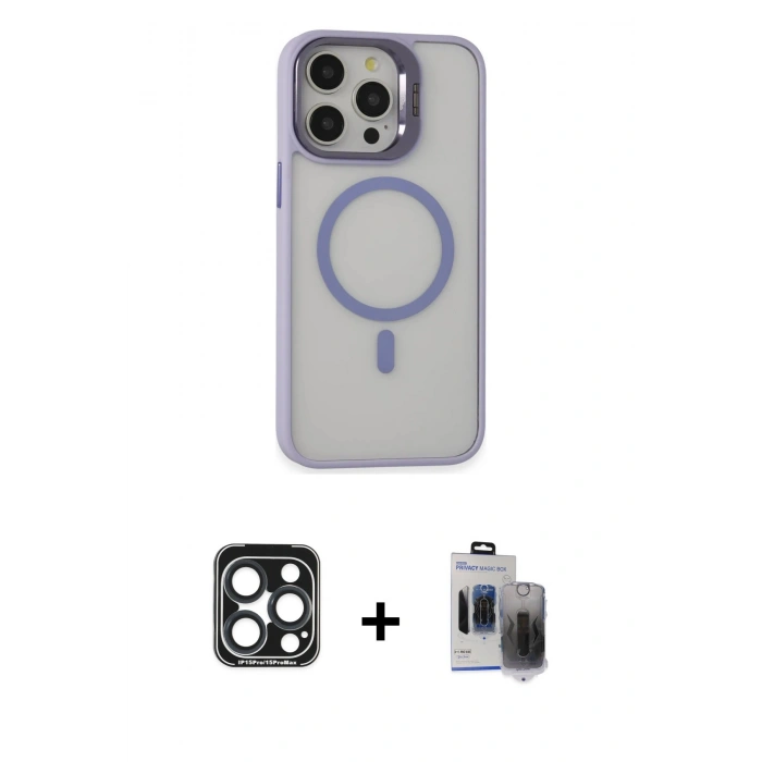 MARSİLYAN™- iPhone 15 Pro Max Kılıf Ahenk Klasik Özel Seri - Siyah Vanessa Magic Hayalet Cam + PVD Metal Kamera Lens - LT