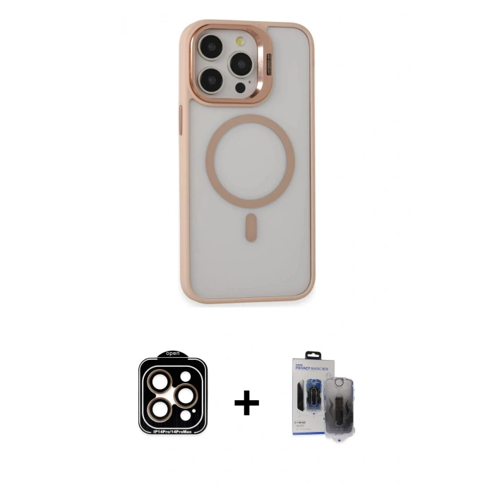 MARSİLYAN™- iPhone 15 Pro Max Kılıf Ahenk Klasik Özel Seri - Siyah Vanessa Magic Hayalet Cam + PVD Metal Kamera Lens - TU