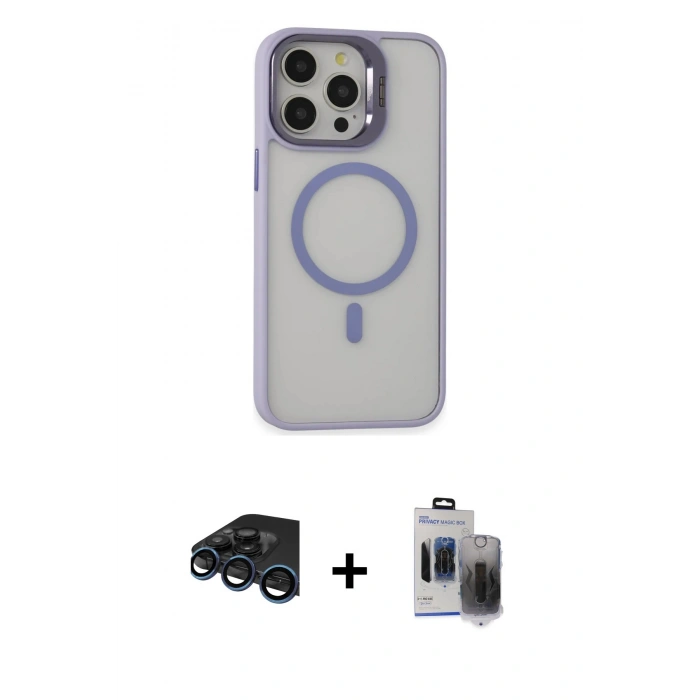 MARSİLYAN™- iPhone 15 Pro Max Kılıf Ahenk Klasik Özel Seri - Siyah Vanessa Magic Hayalet Cam + Raze Metal Kamera Lens - LT