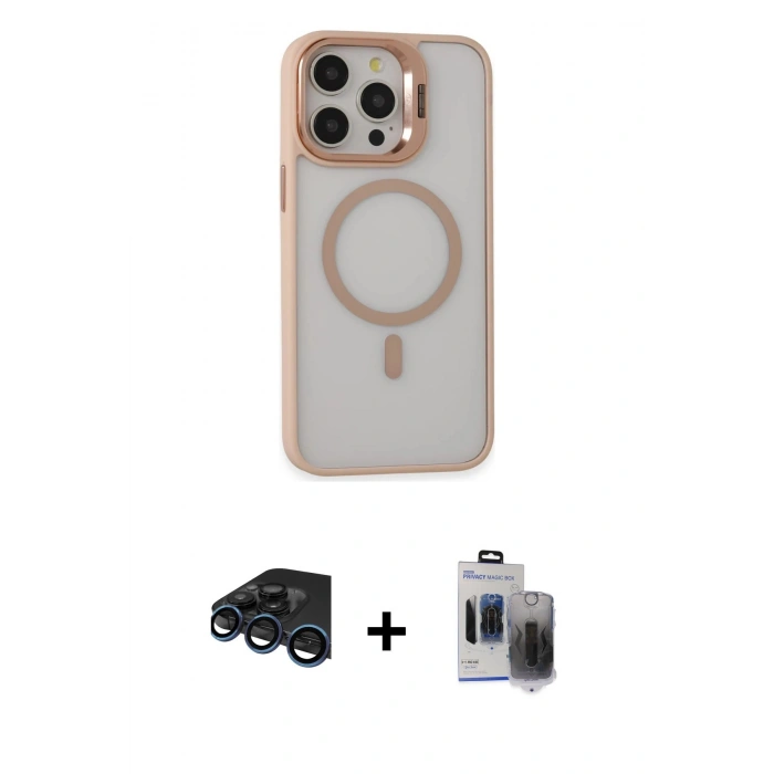 MARSİLYAN™- iPhone 15 Pro Max Kılıf Ahenk Klasik Özel Seri - Siyah Vanessa Magic Hayalet Cam + Raze Metal Kamera Lens - LT