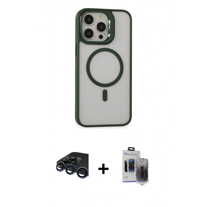 MARSİLYAN™- iPhone 15 Pro Max Kılıf Ahenk Klasik Özel Seri - Siyah Vanessa Magic Hayalet Cam + Raze Metal Kamera Lens - LT