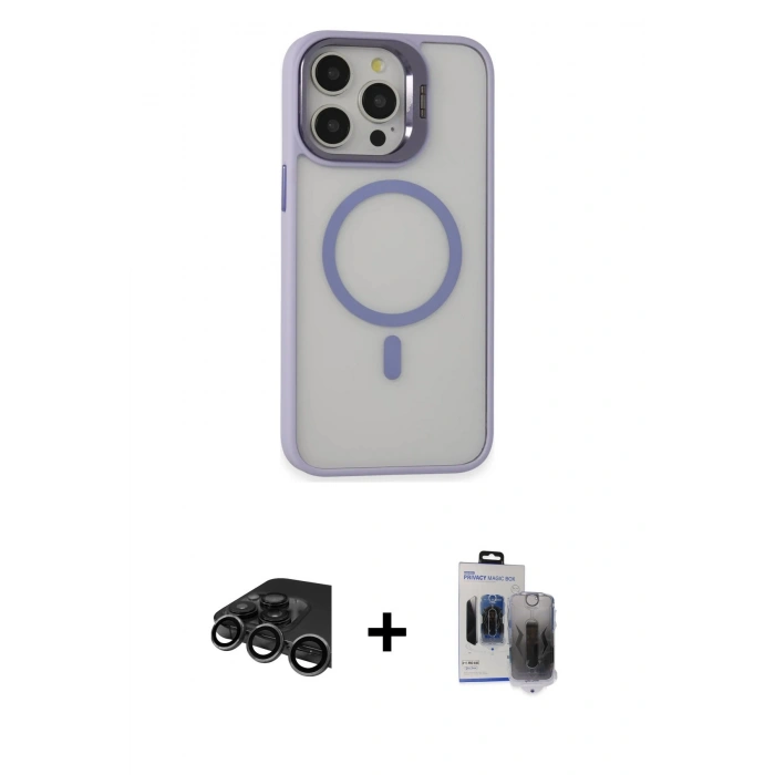 MARSİLYAN™- iPhone 15 Pro Max Kılıf Ahenk Klasik Özel Seri - Siyah Vanessa Magic Hayalet Cam + Raze Metal Kamera Lens - TMGI