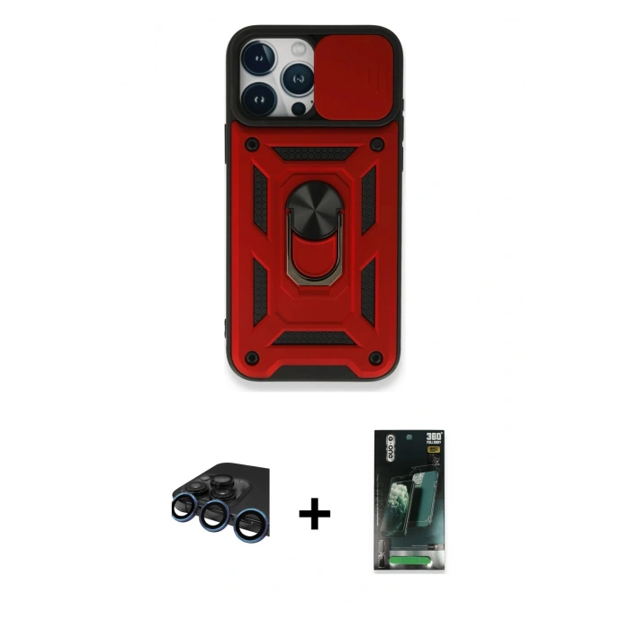 MARSİLYAN™- iPhone 15 Pro Max Kılıf Ahenk Klasik - Şeffaf 360 Full Body Arka Koruyucu + Raze Metal Kamera Lens - LT