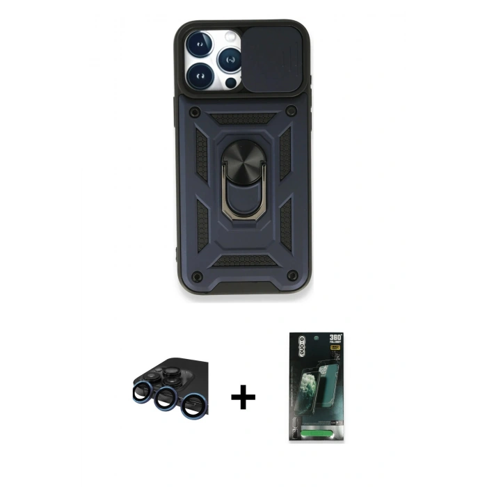 MARSİLYAN™- iPhone 15 Pro Max Kılıf Ahenk Klasik - Şeffaf 360 Full Body Arka Koruyucu + Raze Metal Kamera Lens - LT
