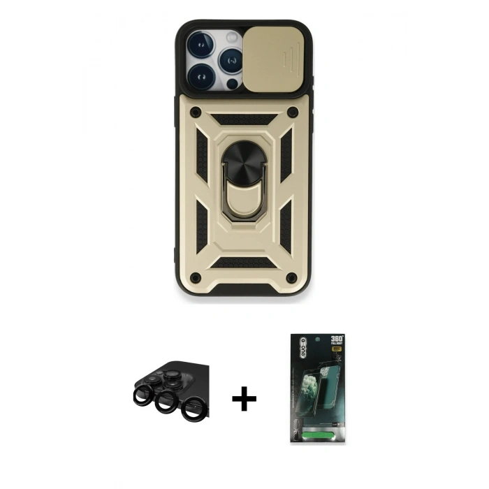 MARSİLYAN™- iPhone 15 Pro Max Kılıf Ahenk Klasik - Şeffaf 360 Full Body Arka Koruyucu + Raze Metal Kamera Lens - SH