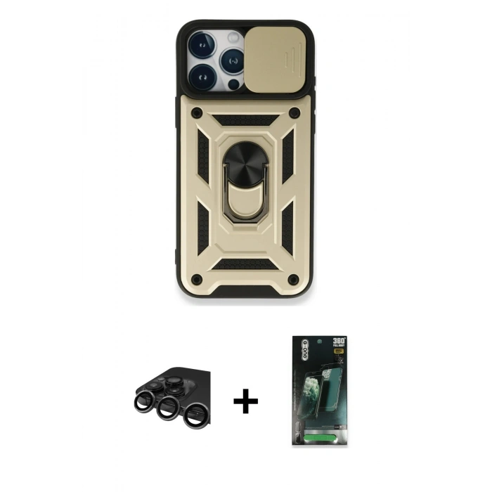 MARSİLYAN™- iPhone 15 Pro Max Kılıf Ahenk Klasik - Şeffaf 360 Full Body Arka Koruyucu + Raze Metal Kamera Lens - TMGI