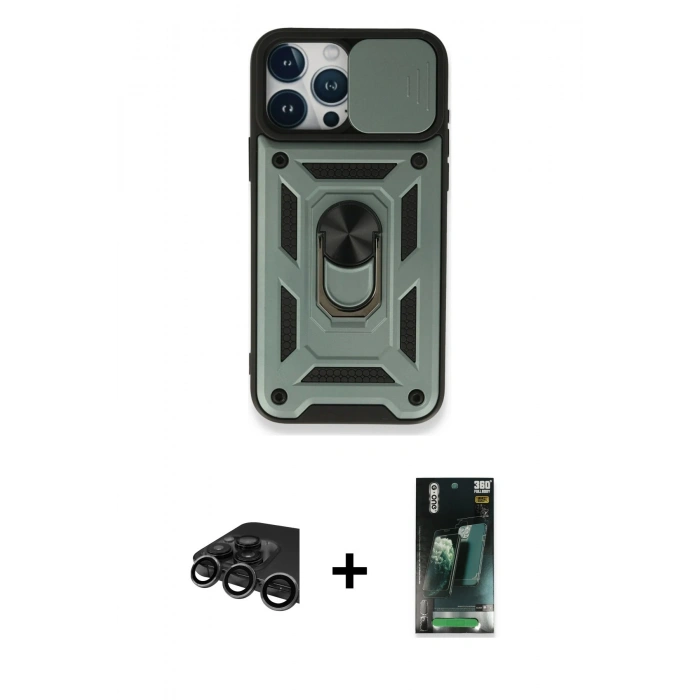 MARSİLYAN™- iPhone 15 Pro Max Kılıf Ahenk Klasik - Şeffaf 360 Full Body Arka Koruyucu + Raze Metal Kamera Lens - TMGI