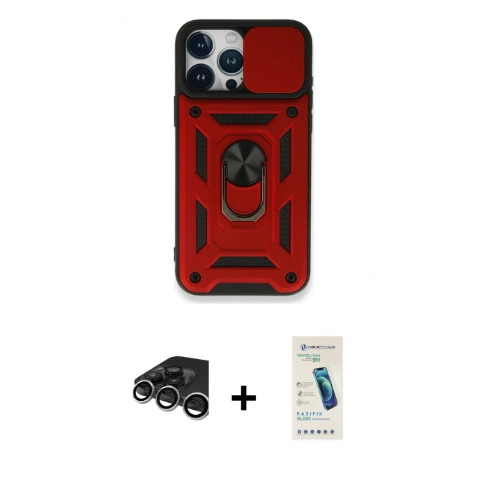 MARSİLYAN™- iPhone 15 Pro Max Kılıf Ahenk Klasik - Şeffaf Pasifik Cam Ekran Koruyucu + Raze Metal Kamera Lens - GS
