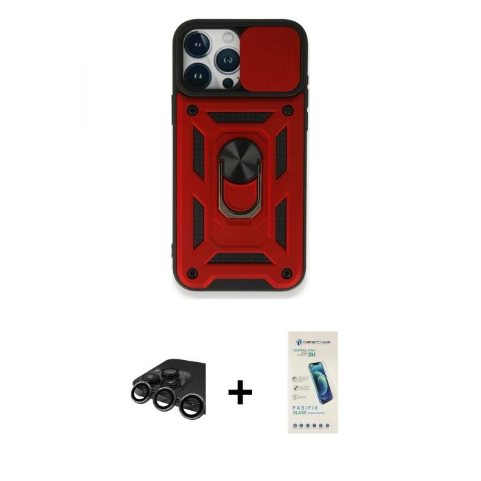 MARSİLYAN™- iPhone 15 Pro Max Kılıf Ahenk Klasik - Şeffaf Pasifik Cam Ekran Koruyucu + Raze Metal Kamera Lens - TMGI
