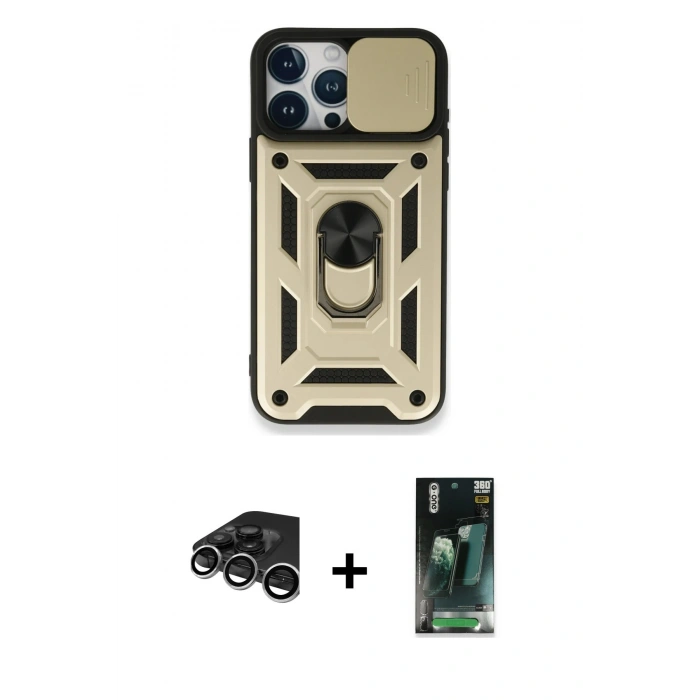 MARSİLYAN™- iPhone 15 Pro Max Kılıf Ahenk Klasik - Siyah 360 Mat Full Body Arka Koruyucu + Raze Metal Kamera Lens - GS