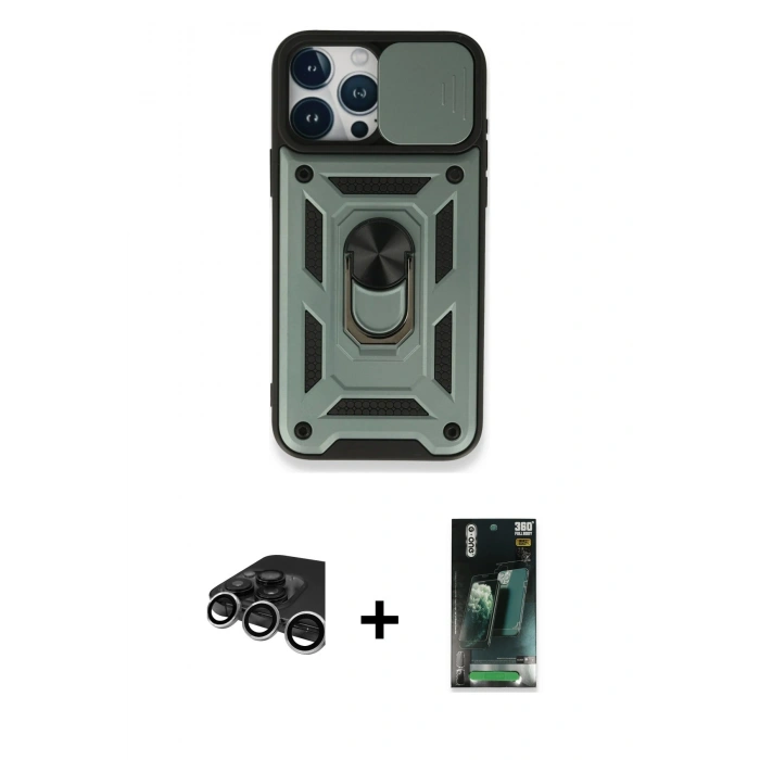 MARSİLYAN™- iPhone 15 Pro Max Kılıf Ahenk Klasik - Siyah 360 Mat Full Body Arka Koruyucu + Raze Metal Kamera Lens - GS
