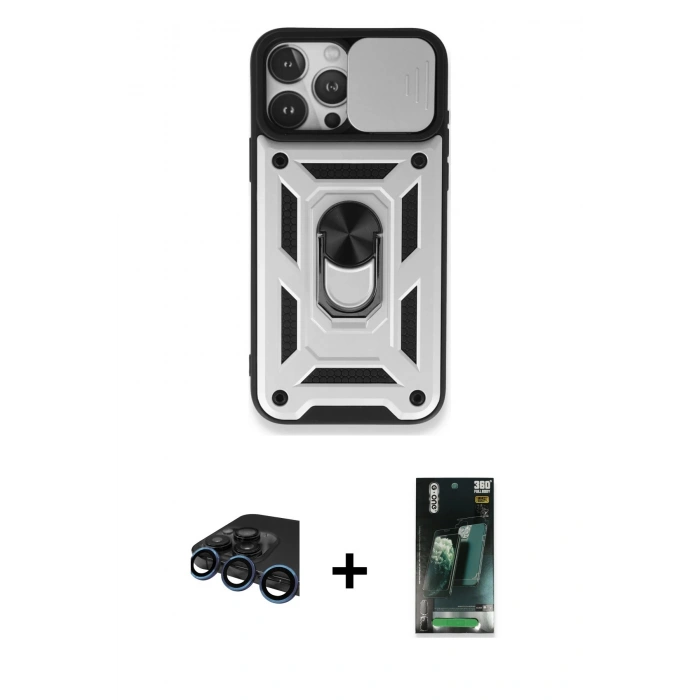 MARSİLYAN™- iPhone 15 Pro Max Kılıf Ahenk Klasik - Siyah 360 Mat Full Body Arka Koruyucu + Lacivert Raze Metal Kamera Lens