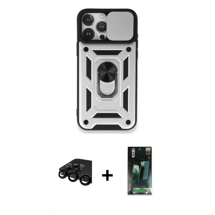 MARSİLYAN™- iPhone 15 Pro Max Kılıf Ahenk Klasik - Siyah 360 Mat Full Body Arka Koruyucu + Raze Metal Kamera Lens - SH