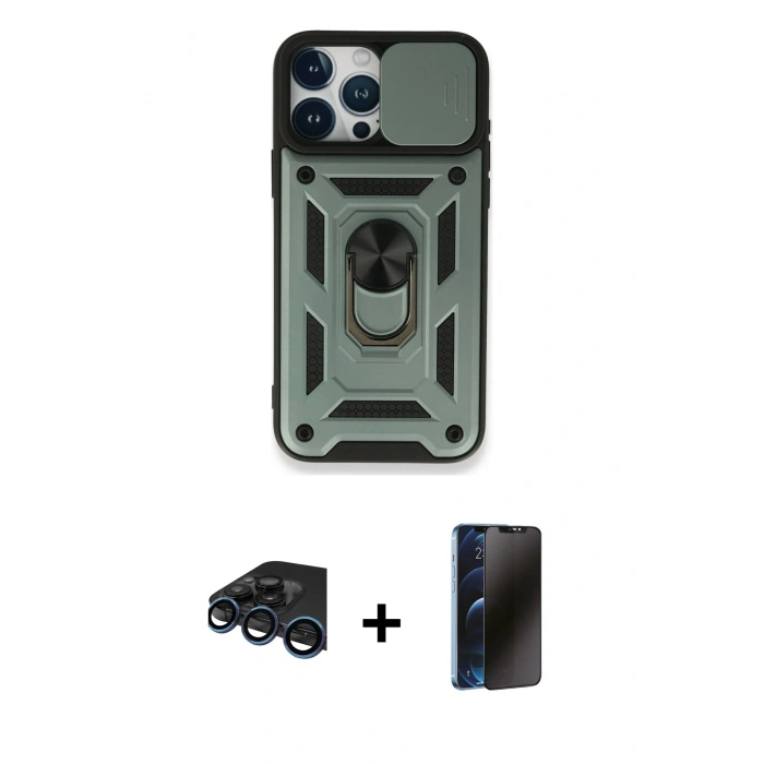 MARSİLYAN™- iPhone 15 Pro Max Kılıf Ahenk Klasik - Siyah 3D Antistatik Hayalet Cam Ekran Koruyucu + Raze Metal Kamera Lens - LT