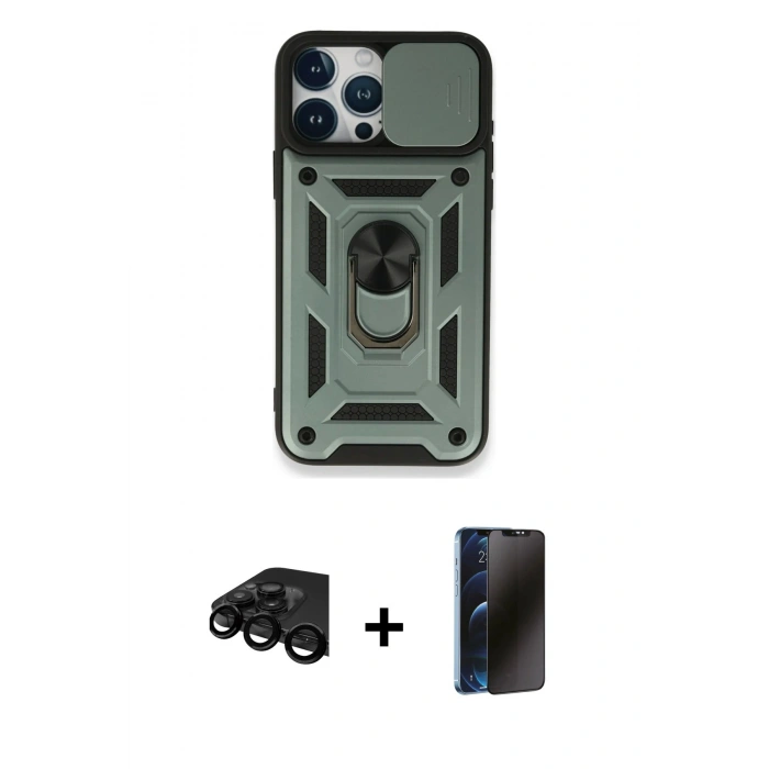 MARSİLYAN™- iPhone 15 Pro Max Kılıf Ahenk Klasik - Siyah 3D Antistatik Hayalet Cam Ekran Koruyucu + Raze Metal Kamera Lens - SH