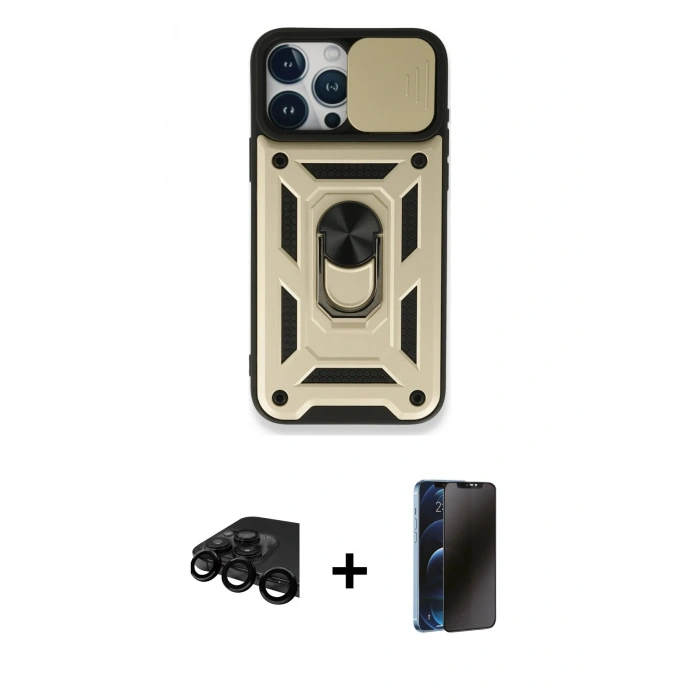 MARSİLYAN™- iPhone 15 Pro Max Kılıf Ahenk Klasik - Siyah 3D Antistatik Hayalet Cam Ekran Koruyucu + Raze Metal Kamera Lens - SH