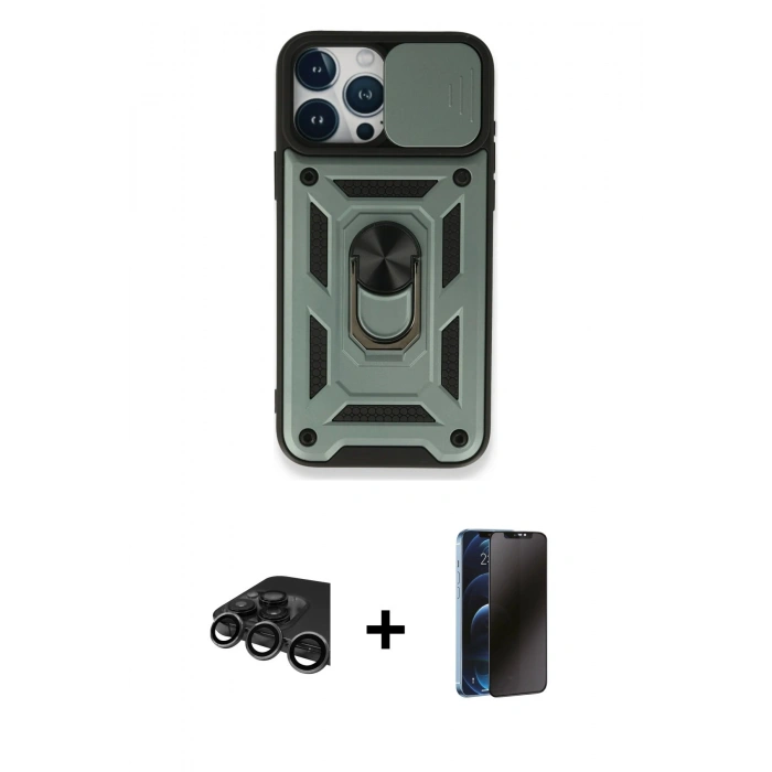 MARSİLYAN™- iPhone 15 Pro Max Kılıf Ahenk Klasik - Siyah 3D Antistatik Hayalet Cam Ekran Koruyucu + Raze Metal Kamera Lens - TMGI