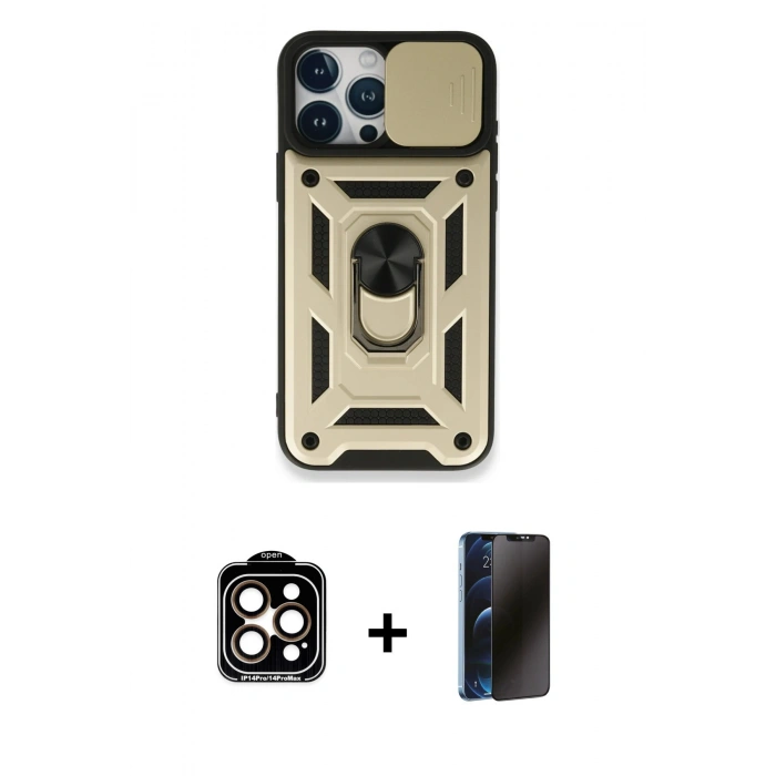 MARSİLYAN™- iPhone 15 Pro Max Kılıf Ahenk Klasik - Siyah 3D Antistatik Hayalet Cam Ekran Koruyucu + PVD Metal Kamera Lens - TU