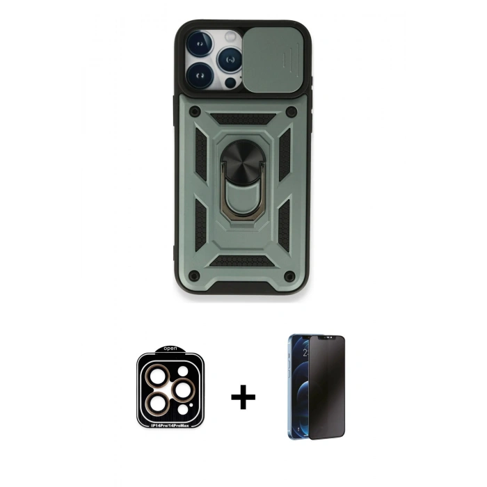 MARSİLYAN™- iPhone 15 Pro Max Kılıf Ahenk Klasik - Siyah 3D Antistatik Hayalet Cam Ekran Koruyucu + PVD Metal Kamera Lens - TU