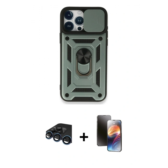 MARSİLYAN™- iPhone 15 Pro Max Kılıf Ahenk Klasik - Siyah 3D Antistatik Mat Seramik Nano Ekran Koruyucu + Raze Metal Kamera Lens - LT