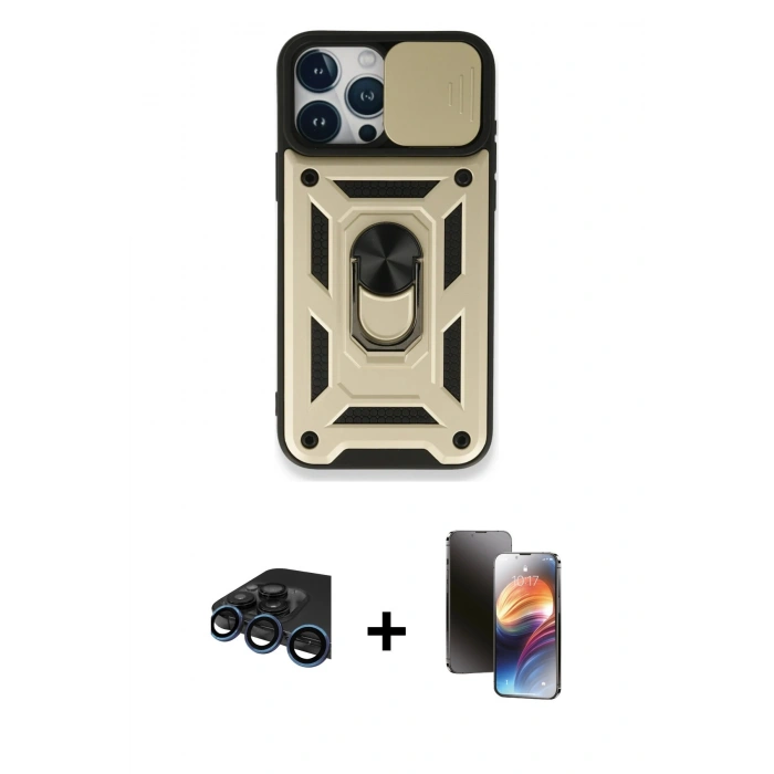 MARSİLYAN™- iPhone 15 Pro Max Kılıf Ahenk Klasik - Siyah 3D Antistatik Mat Seramik Nano Ekran Koruyucu + Raze Metal Kamera Lens - LT