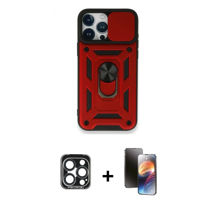 MARSİLYAN™- iPhone 15 Pro Max Kılıf Ahenk Klasik - Siyah 3D Antistatik Mat Seramik Nano Ekran Koruyucu + PVD Metal Kamera Lens - LT