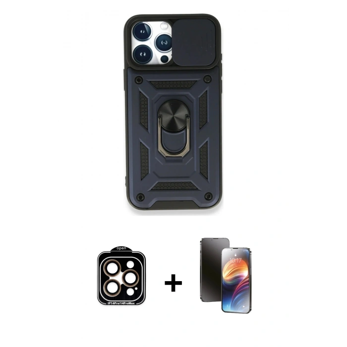 MARSİLYAN™- iPhone 15 Pro Max Kılıf Ahenk Klasik - Siyah 3D Antistatik Mat Seramik Nano Ekran Koruyucu + PVD Metal Kamera Lens - TU
