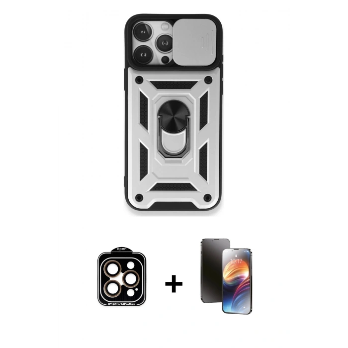 MARSİLYAN™- iPhone 15 Pro Max Kılıf Ahenk Klasik - Siyah 3D Antistatik Mat Seramik Nano Ekran Koruyucu + PVD Metal Kamera Lens - TU