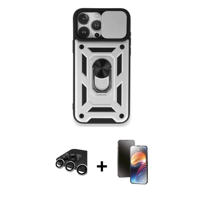 MARSİLYAN™- iPhone 15 Pro Max Kılıf Ahenk Klasik - Siyah 3D Antistatik Mat Seramik Nano Ekran Koruyucu + Raze Metal Kamera Lens - GS