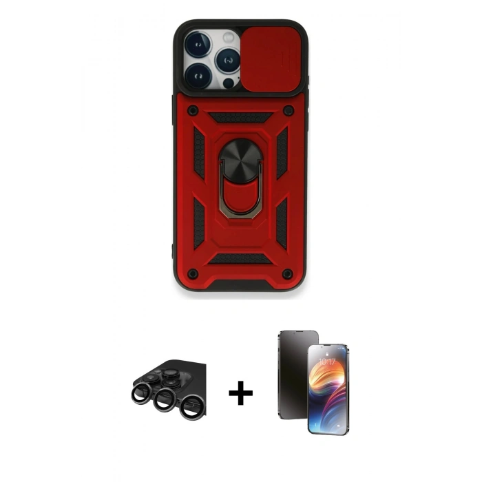 MARSİLYAN™- iPhone 15 Pro Max Kılıf Ahenk Klasik - Siyah 3D Antistatik Mat Seramik Nano Ekran Koruyucu + Raze Metal Kamera Lens - TMGI