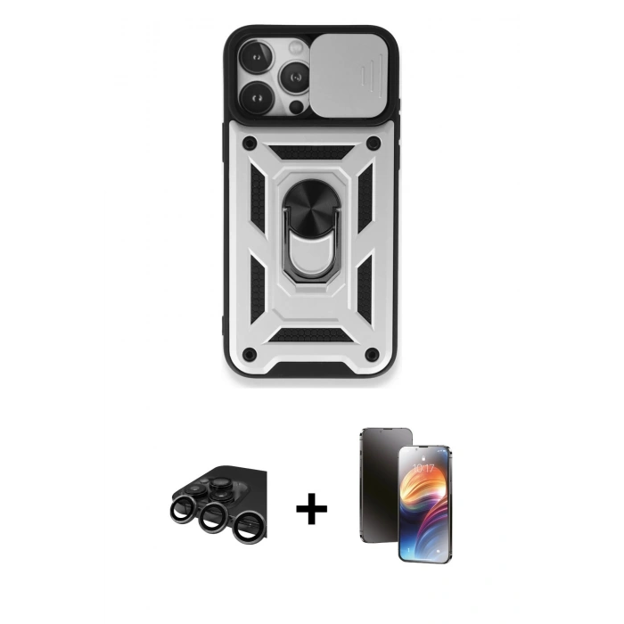 MARSİLYAN™- iPhone 15 Pro Max Kılıf Ahenk Klasik - Siyah 3D Antistatik Mat Seramik Nano Ekran Koruyucu + Raze Metal Kamera Lens - TMGI