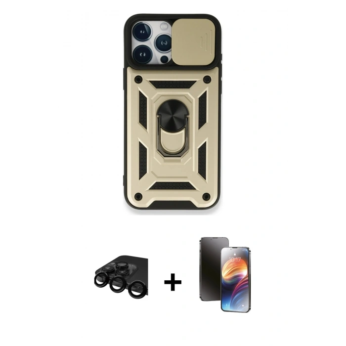 MARSİLYAN™- iPhone 15 Pro Max Kılıf Ahenk Klasik - Siyah 3D Antistatik Mat Seramik Nano Ekran Koruyucu + Raze Metal Kamera Lens - SH