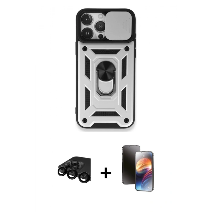MARSİLYAN™- iPhone 15 Pro Max Kılıf Ahenk Klasik - Siyah 3D Antistatik Mat Seramik Nano Ekran Koruyucu + Raze Metal Kamera Lens - SH