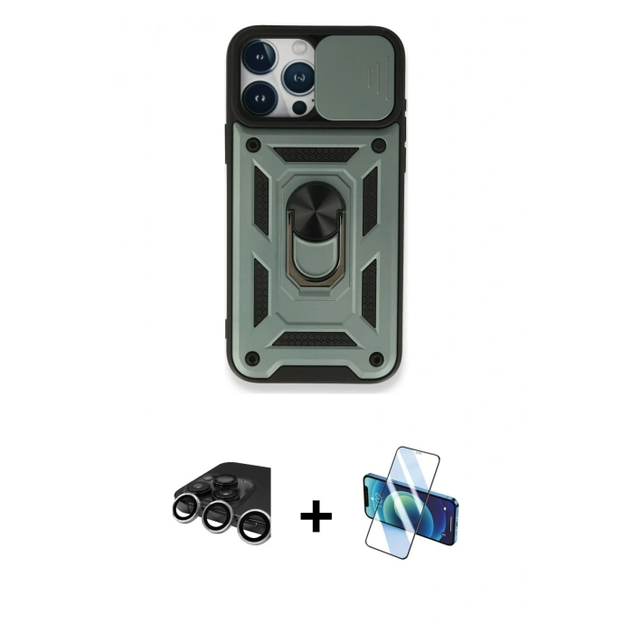 MARSİLYAN™- iPhone 15 Pro Max Kılıf Ahenk Klasik - Siyah 3D Antistatik Seramik Nano Ekran Koruyucu + Raze Metal Kamera Lens - GS
