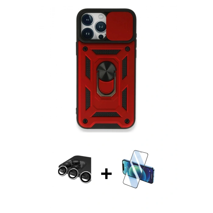 MARSİLYAN™- iPhone 15 Pro Max Kılıf Ahenk Klasik - Siyah 3D Antistatik Seramik Nano Ekran Koruyucu + Raze Metal Kamera Lens - GS
