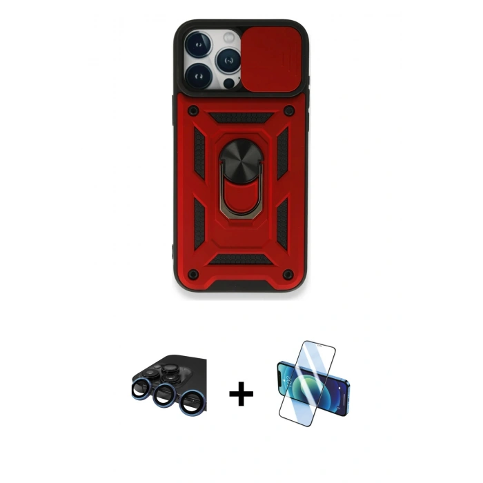 MARSİLYAN™- iPhone 15 Pro Max Kılıf Ahenk Klasik - Siyah 3D Antistatik Seramik Nano Ekran Koruyucu + Raze Metal Kamera Lens - LT