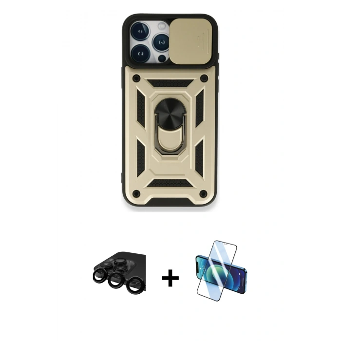 MARSİLYAN™- iPhone 15 Pro Max Kılıf Ahenk Klasik - Siyah 3D Antistatik Seramik Nano Ekran Koruyucu + Siyah Raze Metal Kamera Lens