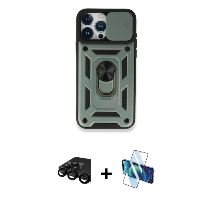 MARSİLYAN™- iPhone 15 Pro Max Kılıf Ahenk Klasik - Siyah 3D Antistatik Seramik Nano Ekran Koruyucu + Siyah Raze Metal Kamera Lens