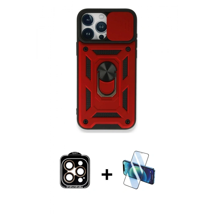 MARSİLYAN™- iPhone 15 Pro Max Kılıf Ahenk Klasik - Siyah 3D Antistatik Seramik Nano Ekran Koruyucu + Turuncu PVD Metal Kamera Lens