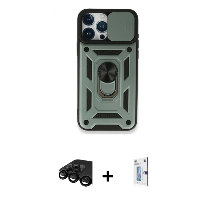 MARSİLYAN™- iPhone 15 Pro Max Kılıf Ahenk Klasik - Siyah Bilvis 0.18mm Plus Cam Ekran Koruyucu + Siyah Raze Metal Kamera Lens