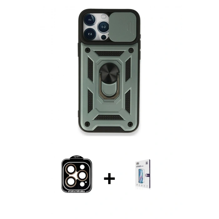 MARSİLYAN™- iPhone 15 Pro Max Kılıf Ahenk Klasik - Siyah Bilvis 0.18mm Plus Cam Ekran Koruyucu + PVD Metal Kamera Lens - TU