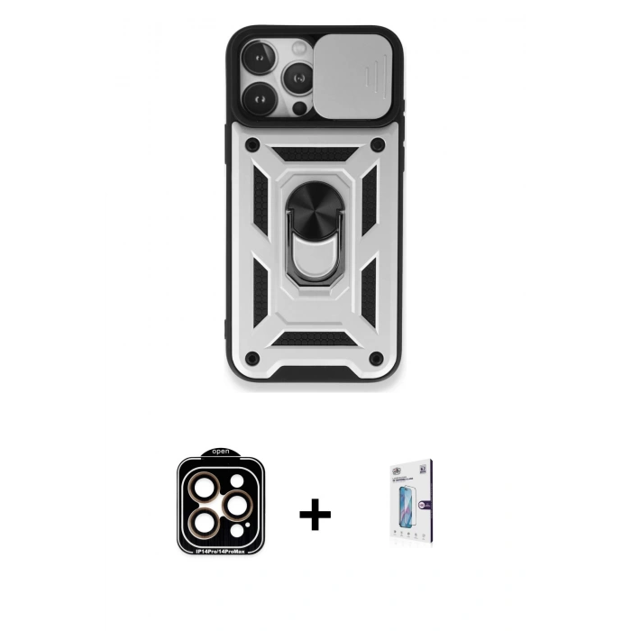 MARSİLYAN™- iPhone 15 Pro Max Kılıf Ahenk Klasik - Siyah Bilvis 0.18mm Plus Cam Ekran Koruyucu + PVD Metal Kamera Lens - TU