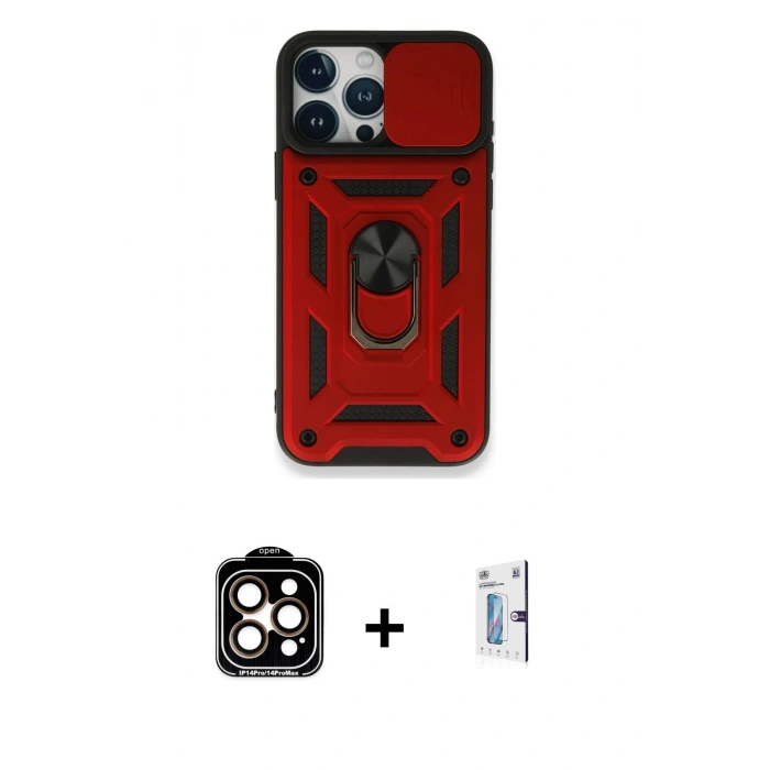 MARSİLYAN™- iPhone 15 Pro Max Kılıf Ahenk Klasik - Siyah Bilvis 0.18mm Plus Cam Ekran Koruyucu + PVD Metal Kamera Lens - TU