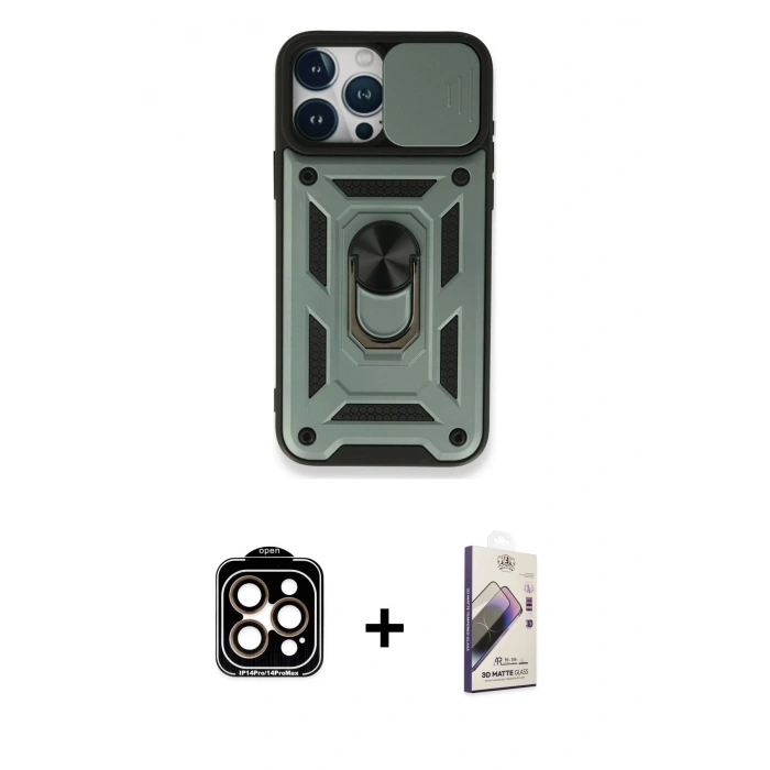 MARSİLYAN™- iPhone 15 Pro Max Kılıf Ahenk Klasik - Siyah Bilvis 3D Mat Cam Ekran Koruyucu + PVD Metal Kamera Lens - TU