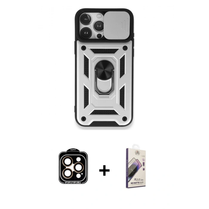 MARSİLYAN™- iPhone 15 Pro Max Kılıf Ahenk Klasik - Siyah Bilvis 3D Mat Cam Ekran Koruyucu + PVD Metal Kamera Lens - TU