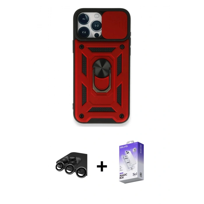 MARSİLYAN™- iPhone 15 Pro Max Kılıf Ahenk Klasik - Siyah Bilvis 5in1 3D Magic Cam Ekran Koruyucu + Raze Metal Kamera Lens - TMGI