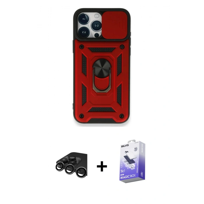 MARSİLYAN™- iPhone 15 Pro Max Kılıf Ahenk Klasik - Siyah Bilvis 5in1 5D Magic Hayalet Cam Ekran Koruyucu + Raze Metal Kamera Lens - TMGI