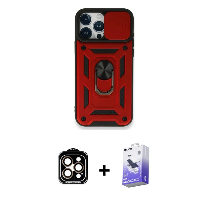 MARSİLYAN™- iPhone 15 Pro Max Kılıf Ahenk Klasik - Siyah Bilvis 5in1 5D Magic Hayalet Cam Ekran Koruyucu + PVD Metal Kamera Lens - TU