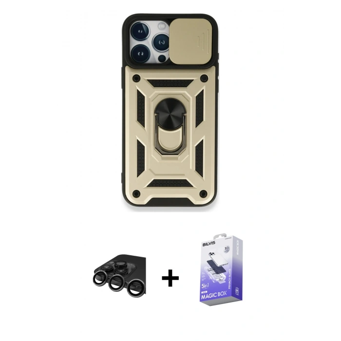 MARSİLYAN™- iPhone 15 Pro Max Kılıf Ahenk Klasik - Siyah Bilvis 5in1 5D Magic Hayalet Cam Ekran Koruyucu + Raze Metal Kamera Lens - TMGI